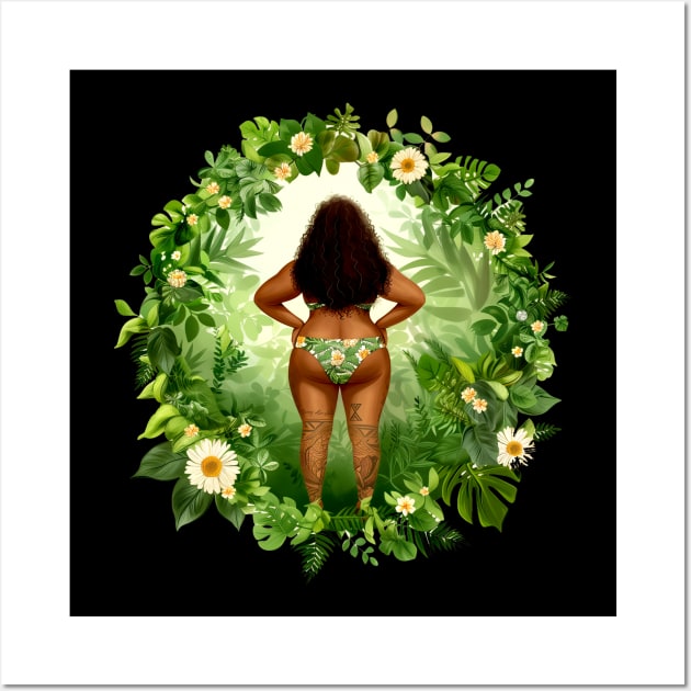 Black Woman Power Body Positive Flower Leave Green Wall Art by Vlaa